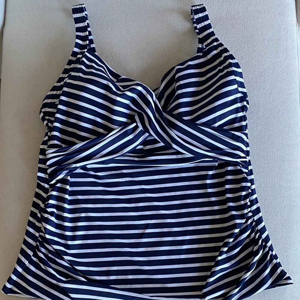 Lands' End Navy and White Striped Swim Tankini Top Size 16DD